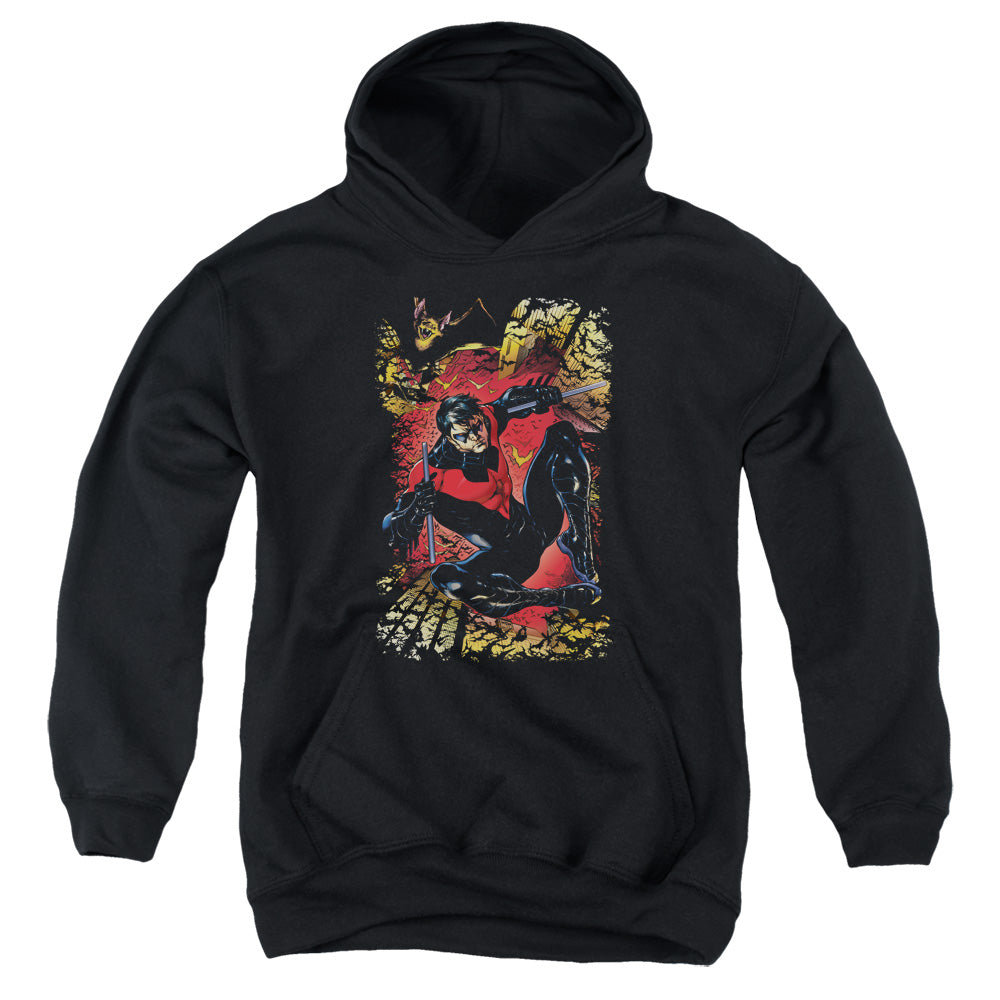 AN OFFCIALLY LICENSED JLA NIGHTWING #1 YOUTH HOODIE BLACK