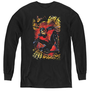 AN OFFCIALLY LICENSED JLA NIGHTWING #1 YOUTH LONG SLEEVE T-SHIRT BLACK