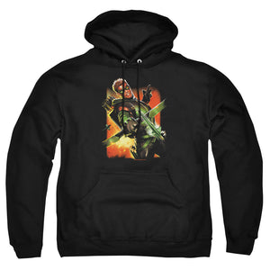 AN OFFCIALLY LICENSED JLA GREEN ARROW #1 ADULT UNISEX PULLOVER HOODIE BLACK