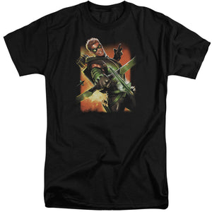 AN OFFCIALLY LICENSED JLA GREEN ARROW #1 MEN'S TALL FIT T-SHIRT BLACK