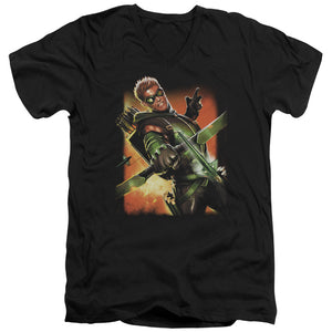 AN OFFCIALLY LICENSED JLA GREEN ARROW #1 MEN'S V-NECK T-SHIRT BLACK