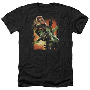 AN OFFCIALLY LICENSED JLA GREEN ARROW #1 MEN'S HEATHER T-SHIRT CHARCOAL