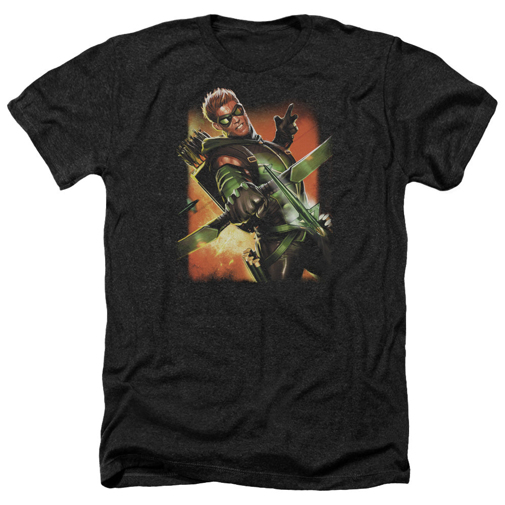 AN OFFCIALLY LICENSED JLA GREEN ARROW #1 MEN'S HEATHER T-SHIRT CHARCOAL