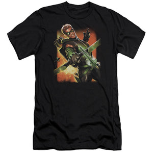 AN OFFCIALLY LICENSED JLA GREEN ARROW #1 MEN'S PREMIUM SLIM FIT T-SHIRT BLACK