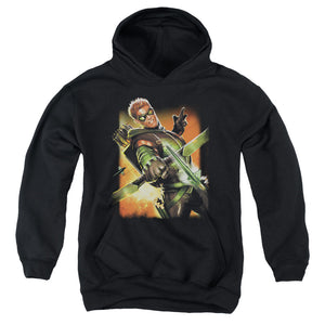 AN OFFCIALLY LICENSED JLA GREEN ARROW #1 YOUTH HOODIE BLACK