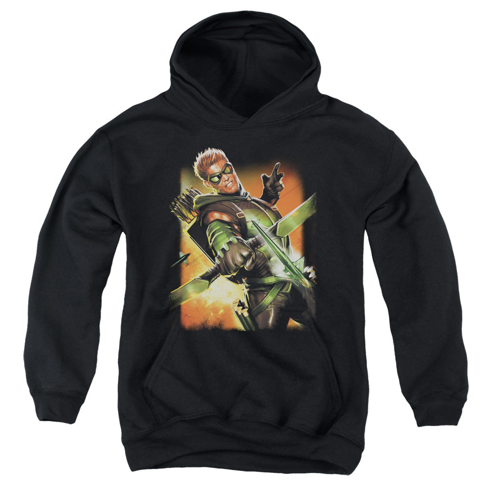 AN OFFCIALLY LICENSED JLA GREEN ARROW #1 YOUTH HOODIE BLACK