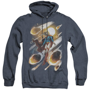 AN OFFCIALLY LICENSED JLA SUPERGIRL #1 ADULT UNISEX HEATHER PULLOVER HOODIE NAVY