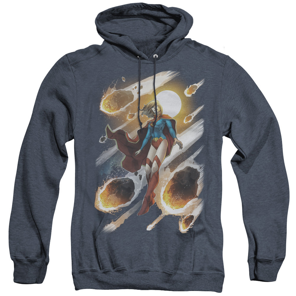 AN OFFCIALLY LICENSED JLA SUPERGIRL #1 ADULT UNISEX HEATHER PULLOVER HOODIE NAVY