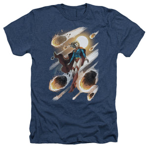 AN OFFCIALLY LICENSED JLA SUPERGIRL #1 MEN'S HEATHER T-SHIRT NAVY