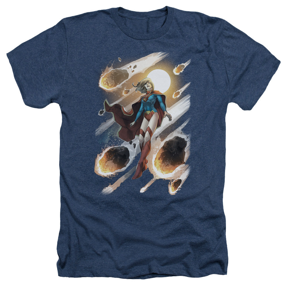 AN OFFCIALLY LICENSED JLA SUPERGIRL #1 MEN'S HEATHER T-SHIRT NAVY
