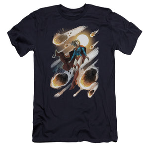 AN OFFCIALLY LICENSED JLA SUPERGIRL #1 MEN'S PREMIUM SLIM FIT T-SHIRT NAVY