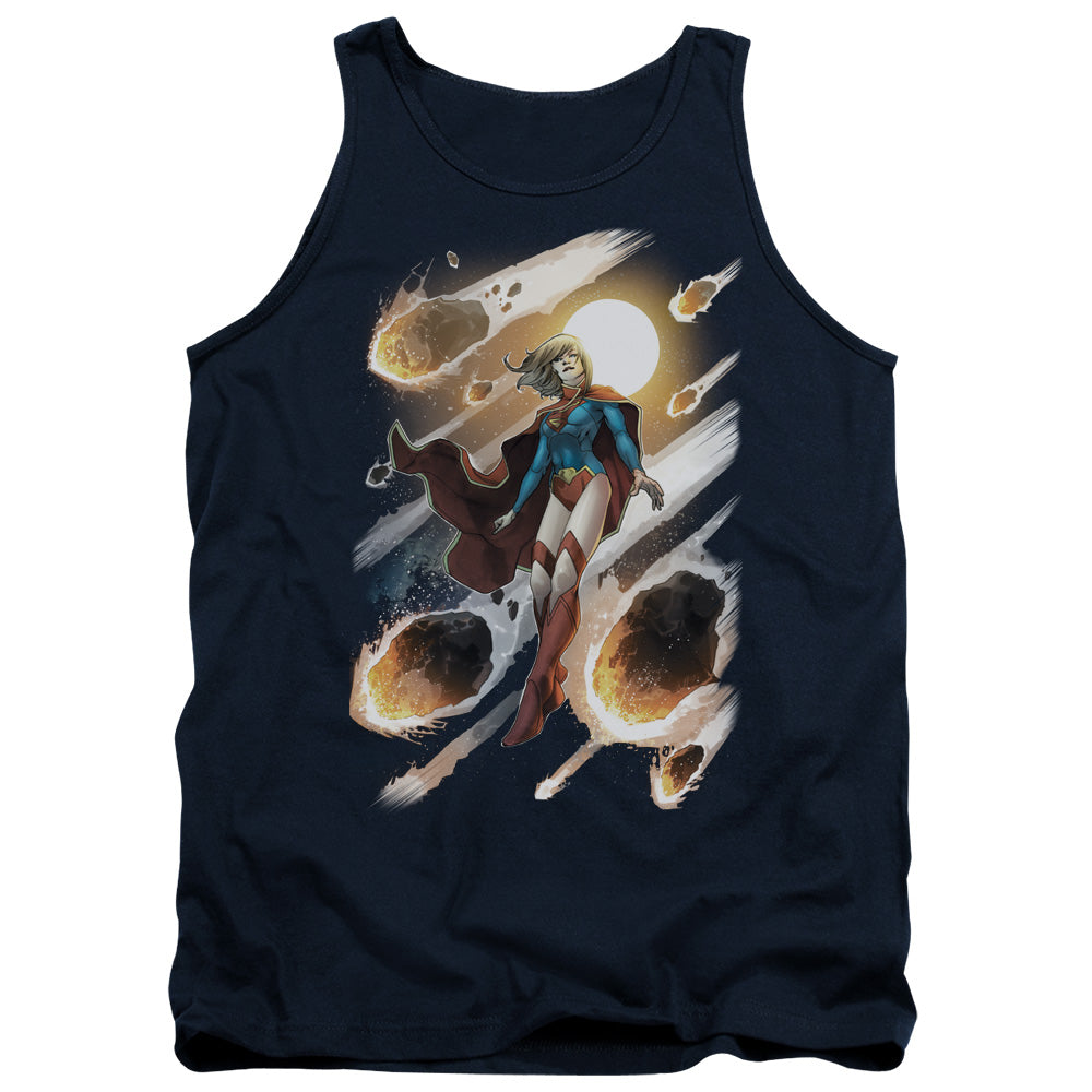 AN OFFCIALLY LICENSED JLA SUPERGIRL #1 ADULT UNISEX TANK TOP NAVY