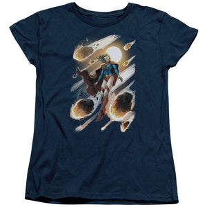 AN OFFCIALLY LICENSED JLA SUPERGIRL #1 WOMEN'S REGULAR FIT T-SHIRT NAVY