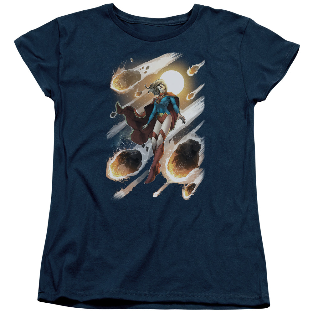 AN OFFCIALLY LICENSED JLA SUPERGIRL #1 WOMEN'S REGULAR FIT T-SHIRT NAVY