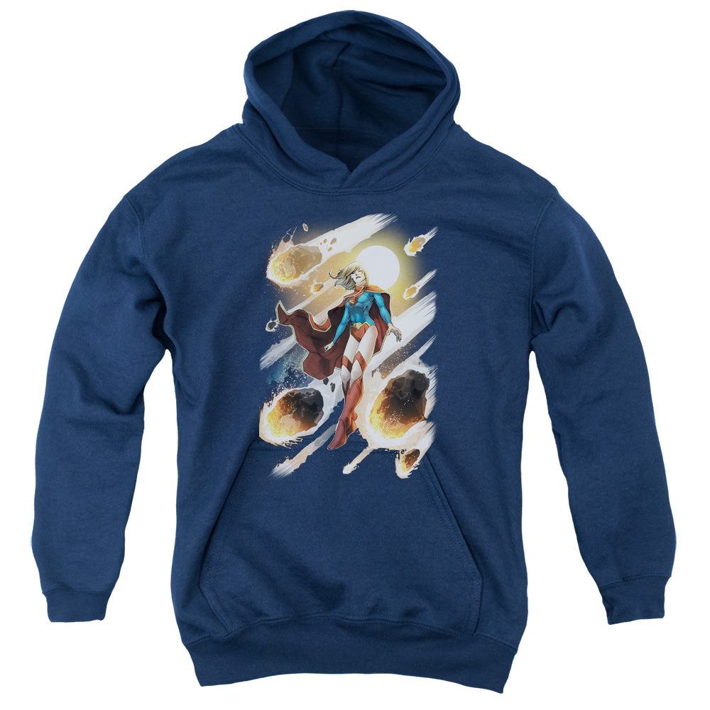 AN OFFCIALLY LICENSED JLA SUPERGIRL #1 YOUTH HOODIE NAVY