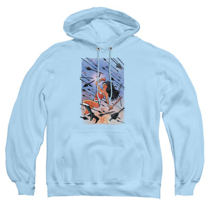AN OFFCIALLY LICENSED JLA WONDER WOMAN #1 ADULT UNISEX PULLOVER HOODIE LIGHT BLUE