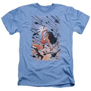 AN OFFCIALLY LICENSED JLA WONDER WOMAN #1 MEN'S HEATHER T-SHIRT LIGHT BLUE