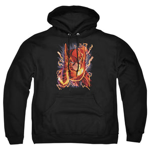 AN OFFCIALLY LICENSED JLA FLASH #1 ADULT UNISEX PULLOVER HOODIE BLACK