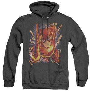 AN OFFCIALLY LICENSED JLA FLASH #1 ADULT UNISEX HEATHER PULLOVER HOODIE BLACK