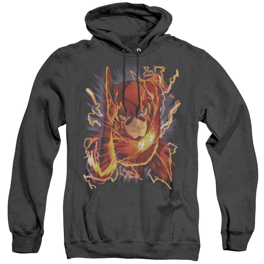 AN OFFCIALLY LICENSED JLA FLASH #1 ADULT UNISEX HEATHER PULLOVER HOODIE BLACK