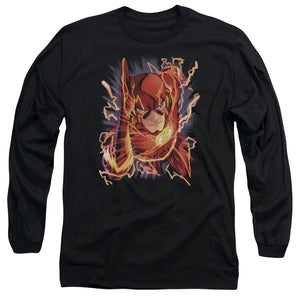 AN OFFCIALLY LICENSED JLA FLASH #1 MEN'S LONG SLEEVE T-SHIRT BLACK