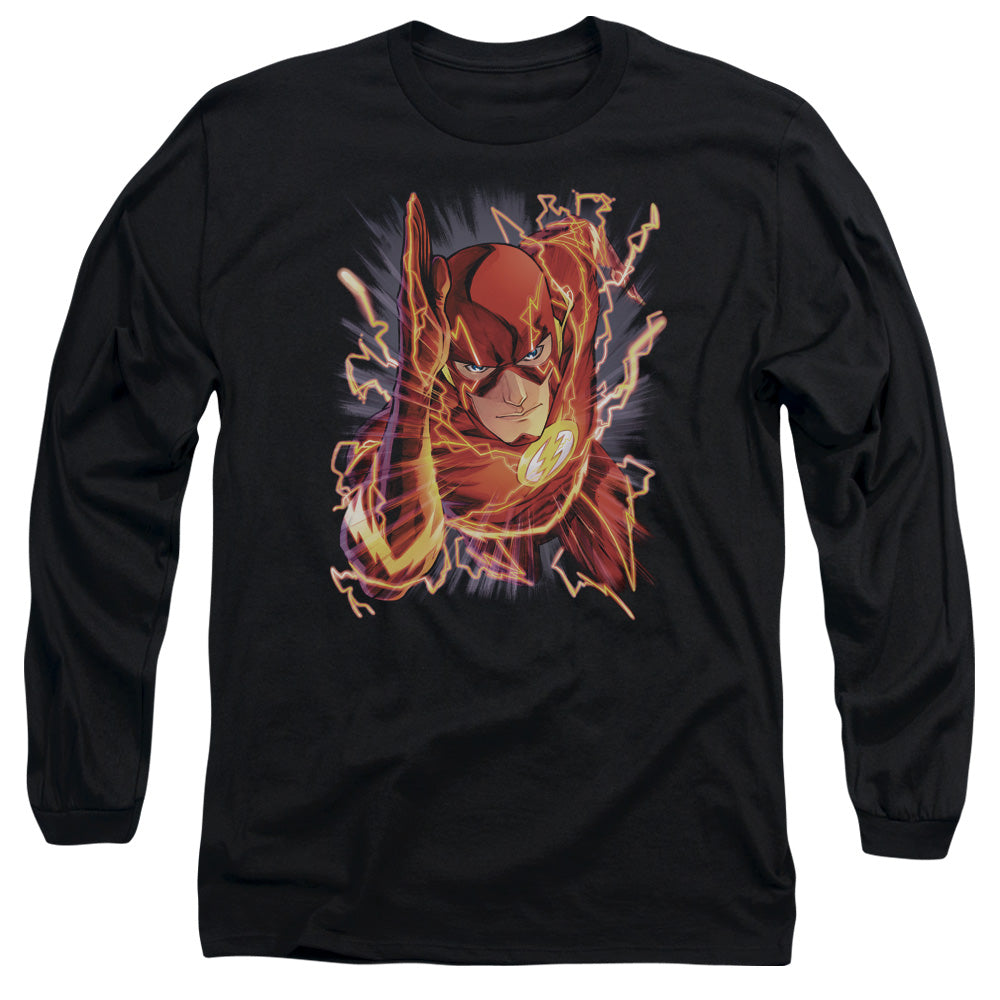 AN OFFCIALLY LICENSED JLA FLASH #1 MEN'S LONG SLEEVE T-SHIRT BLACK