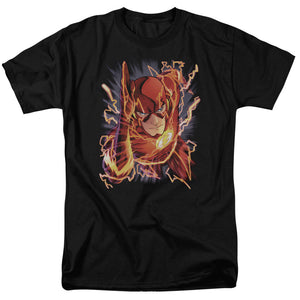 AN OFFCIALLY LICENSED JLA FLASH #1 MEN'S REGULAR FIT T-SHIRT BLACK