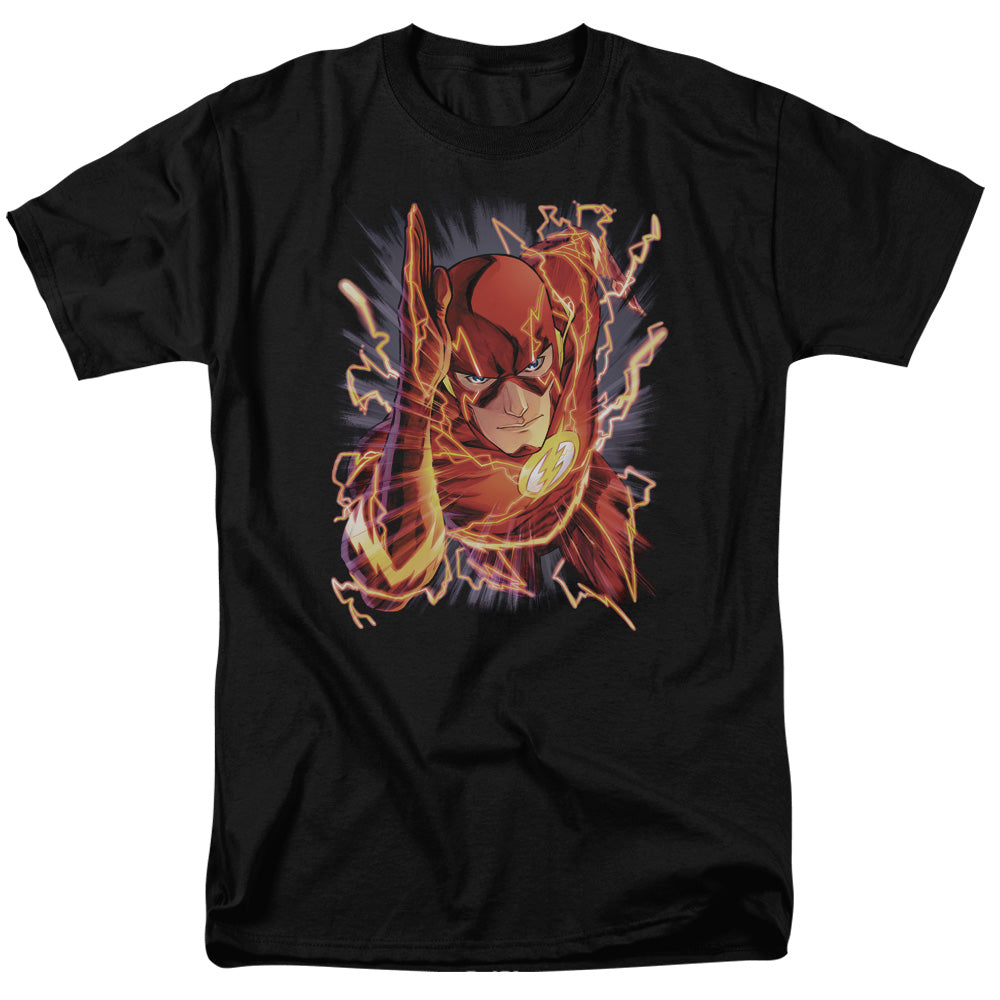 AN OFFCIALLY LICENSED JLA FLASH #1 MEN'S REGULAR FIT T-SHIRT BLACK