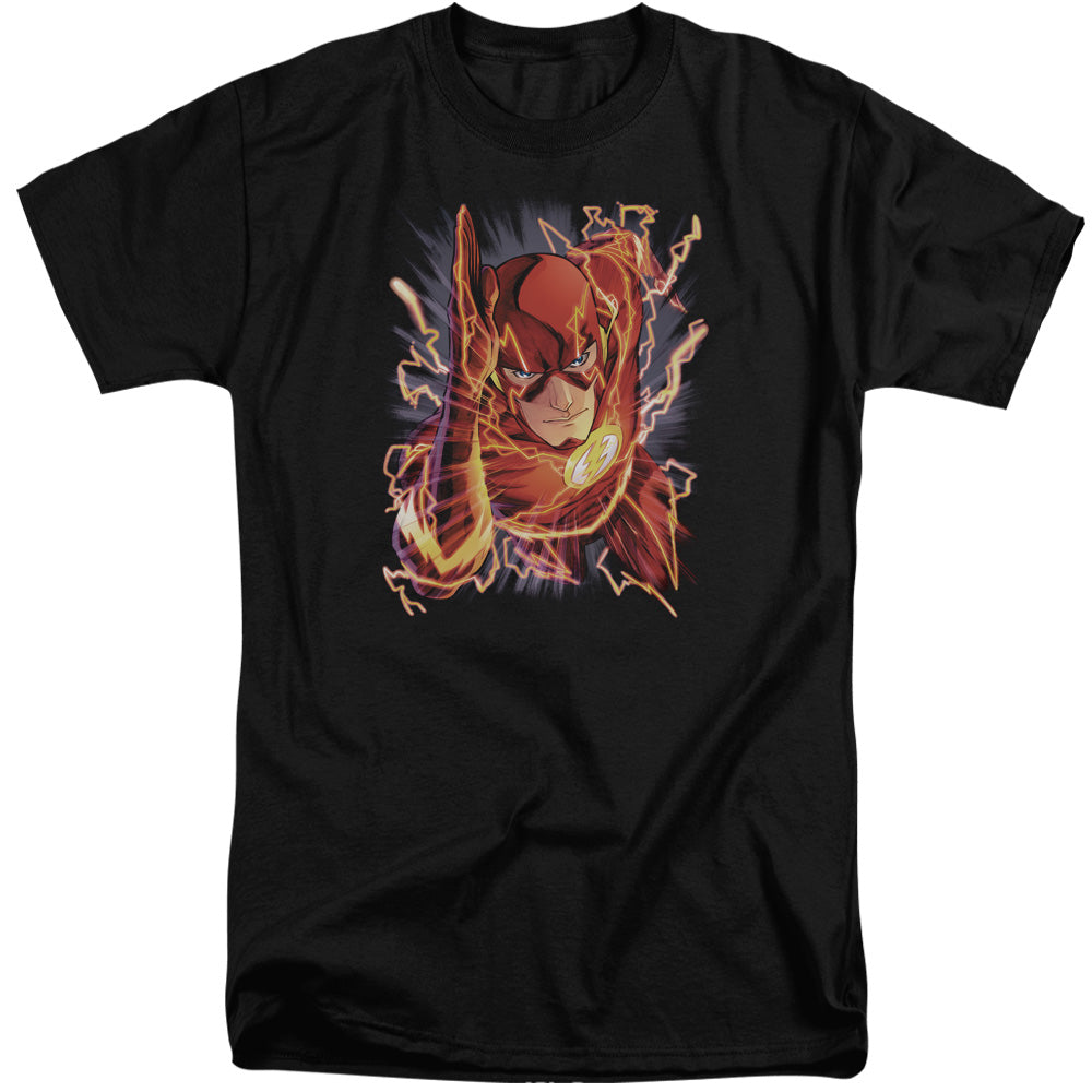 AN OFFCIALLY LICENSED JLA FLASH #1 MEN'S TALL FIT T-SHIRT BLACK