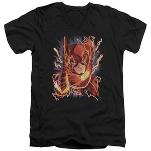 AN OFFCIALLY LICENSED JLA FLASH #1 MEN'S V-NECK T-SHIRT BLACK