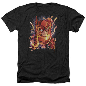 AN OFFCIALLY LICENSED JLA FLASH #1 MEN'S HEATHER T-SHIRT CHARCOAL