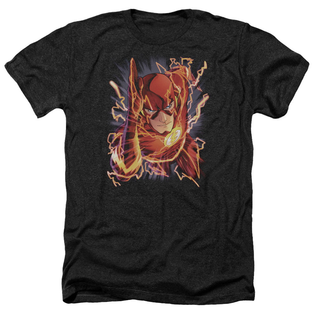AN OFFCIALLY LICENSED JLA FLASH #1 MEN'S HEATHER T-SHIRT CHARCOAL