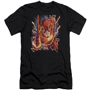 AN OFFCIALLY LICENSED JLA FLASH #1 MEN'S PREMIUM SLIM FIT T-SHIRT BLACK