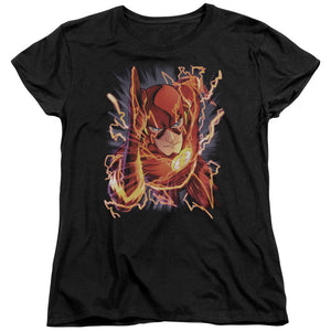 AN OFFCIALLY LICENSED JLA FLASH #1 WOMEN'S REGULAR FIT T-SHIRT BLACK