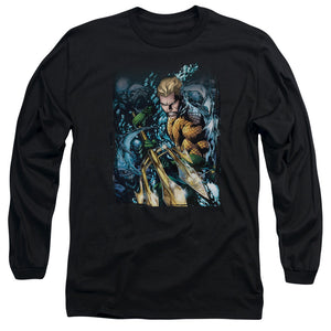 AN OFFCIALLY LICENSED JLA AQUAMAN #1 MEN'S LONG SLEEVE T-SHIRT BLACK