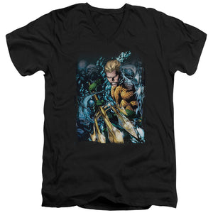 AN OFFCIALLY LICENSED JLA AQUAMAN #1 MEN'S V-NECK T-SHIRT BLACK