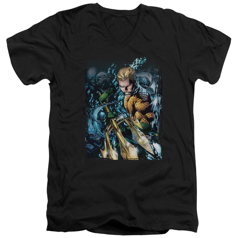 AN OFFCIALLY LICENSED JLA AQUAMAN #1 MEN'S V-NECK T-SHIRT BLACK