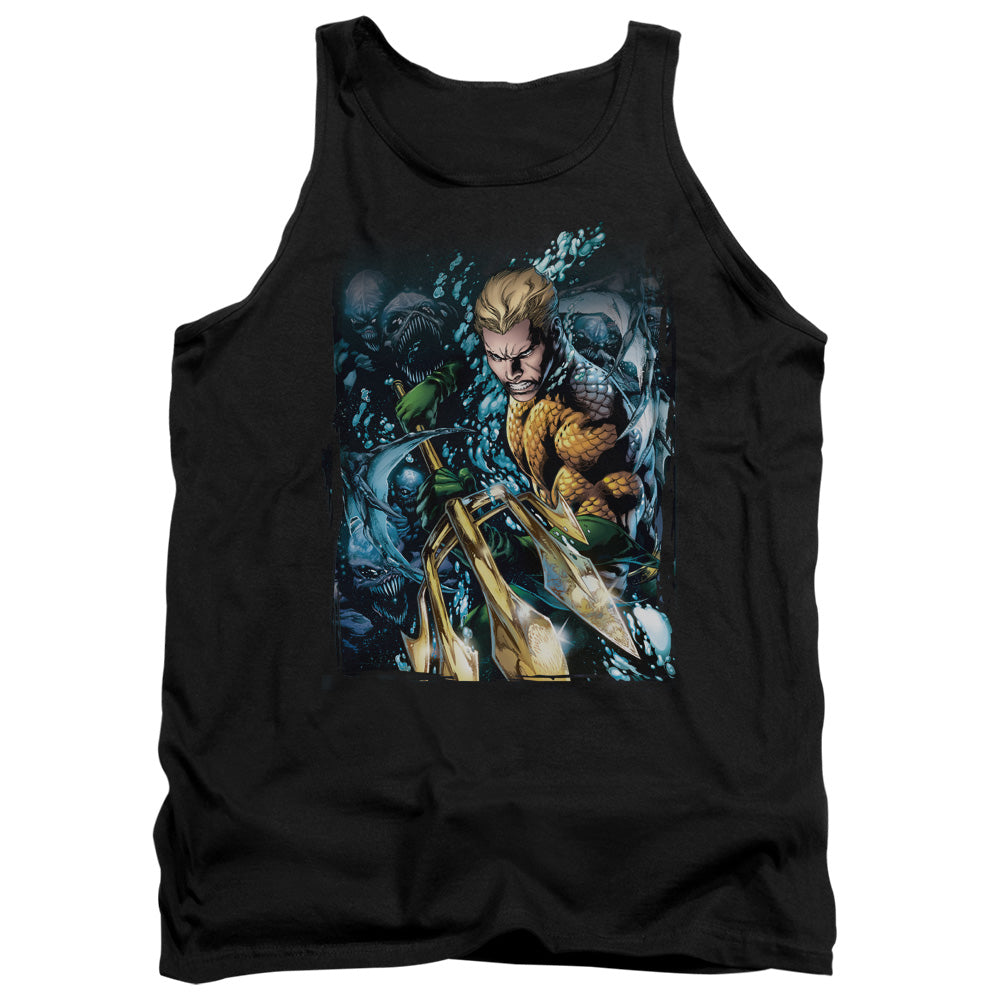 AN OFFCIALLY LICENSED JLA AQUAMAN #1 ADULT UNISEX TANK TOP BLACK