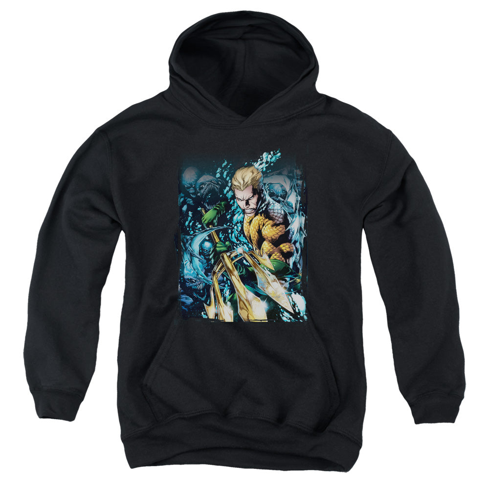 AN OFFCIALLY LICENSED JLA AQUAMAN #1 YOUTH HOODIE BLACK