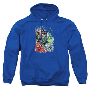 AN OFFCIALLY LICENSED JLA JUSTICE LEAGUE #1 ADULT UNISEX PULLOVER HOODIE ROYAL