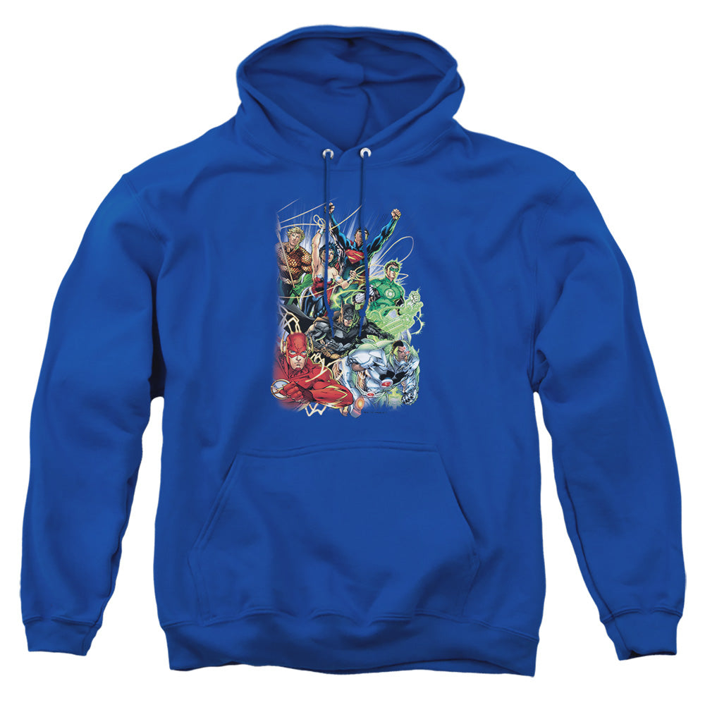 AN OFFCIALLY LICENSED JLA JUSTICE LEAGUE #1 ADULT UNISEX PULLOVER HOODIE ROYAL