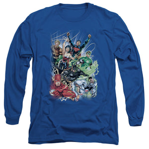 AN OFFCIALLY LICENSED JLA JUSTICE LEAGUE #1 MEN'S LONG SLEEVE T-SHIRT ROYAL