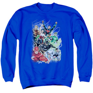 AN OFFCIALLY LICENSED JLA JUSTICE LEAGUE #1 ADULT UNISEX CREWNECK SWEATSHIRT ROYAL
