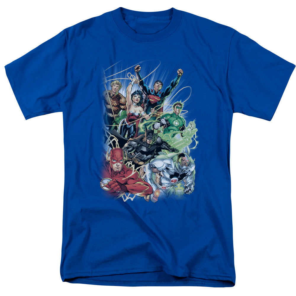 AN OFFCIALLY LICENSED JLA JUSTICE LEAGUE #1 MEN'S REGULAR FIT T-SHIRT ROYAL