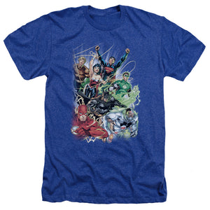 AN OFFCIALLY LICENSED JLA JUSTICE LEAGUE #1 MEN'S HEATHER T-SHIRT ROYAL