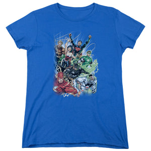 AN OFFCIALLY LICENSED JLA JUSTICE LEAGUE #1 WOMEN'S REGULAR FIT T-SHIRT ROYAL
