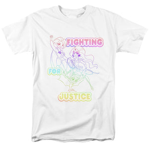 AN OFFCIALLY LICENSED DC SUPERHERO GIRLS FIGHTING FOR JUSTICE MEN'S REGULAR FIT T-SHIRT WHITE