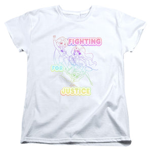 AN OFFCIALLY LICENSED DC SUPERHERO GIRLS FIGHTING FOR JUSTICE WOMEN'S REGULAR FIT T-SHIRT WHITE