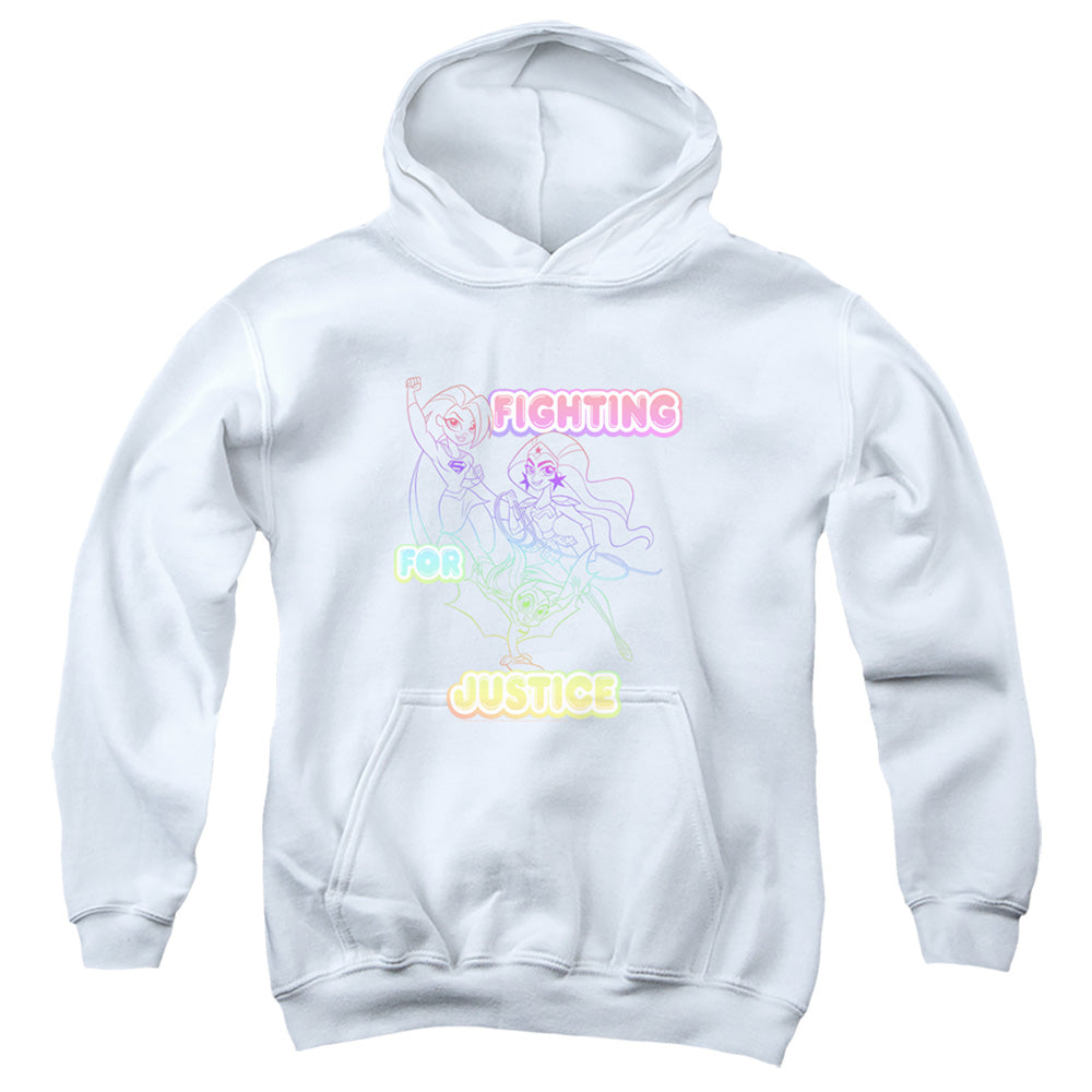 AN OFFCIALLY LICENSED DC SUPERHERO GIRLS FIGHTING FOR JUSTICE YOUTH HOODIE WHITE