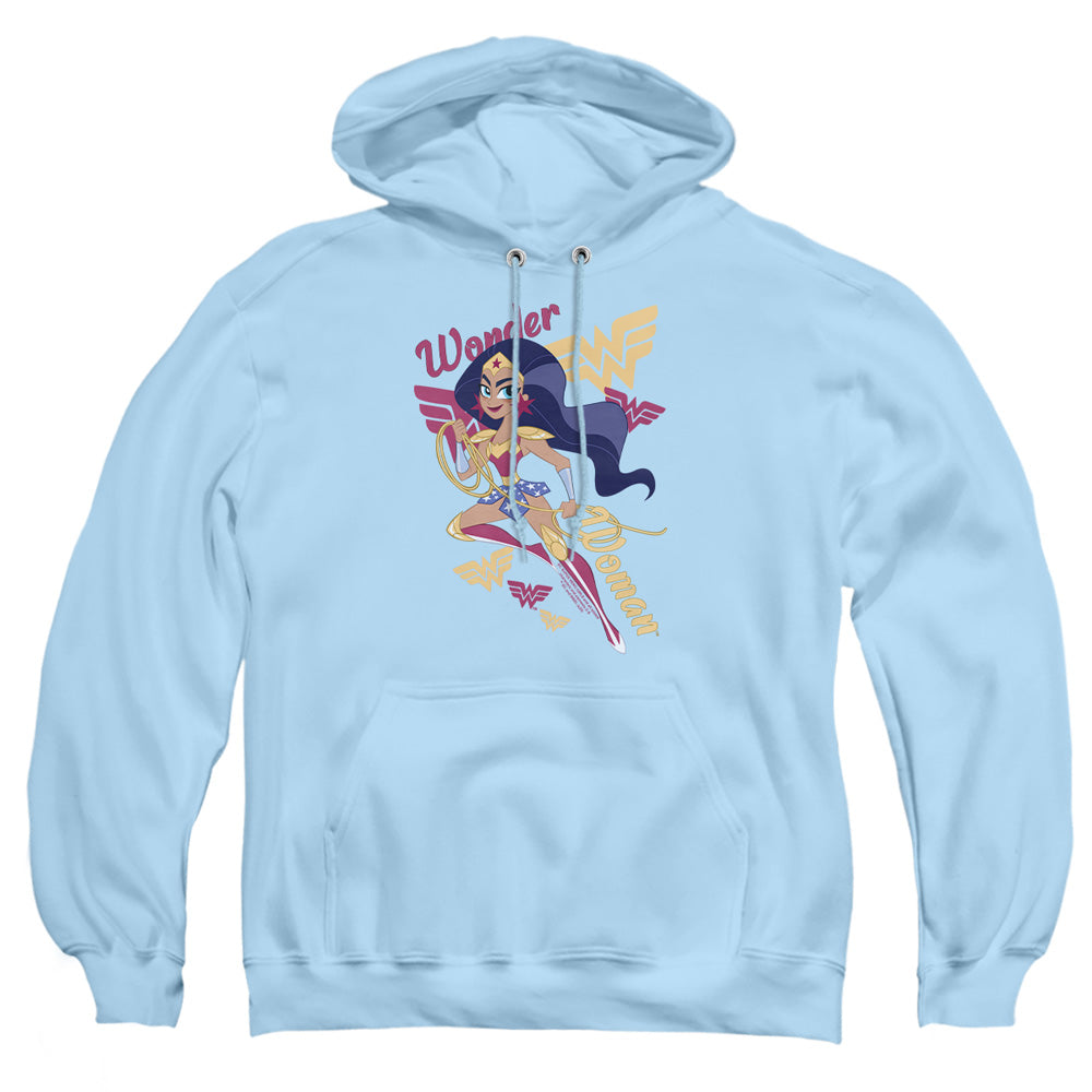 AN OFFCIALLY LICENSED DC SUPERHERO GIRLS WONDER WOMAN ADULT UNISEX PULLOVER HOODIE LIGHT BLUE